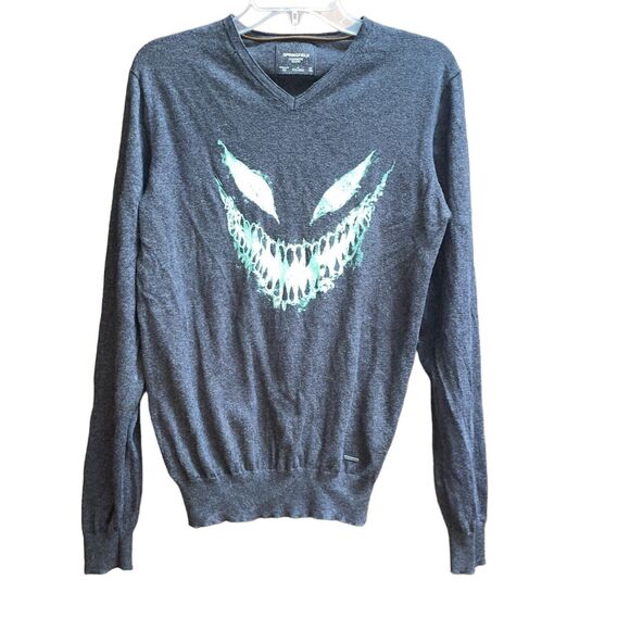 Springfield Cashmere Blend Men's M Gray Neon Skull Print Pullover Sweater - Picture 2 of 6